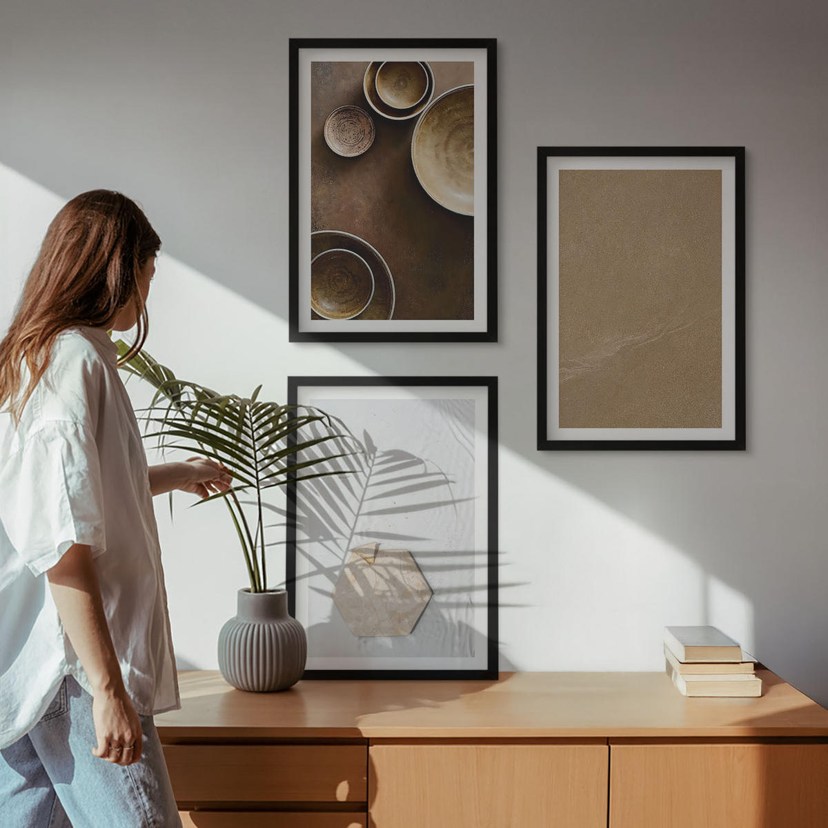 WANDBILDER 3er-Set - 40x60 cm Schwarzer Rahmen - Minimalistische Texturen und Farben - Schwarz, Kunststoff (40/60cm) - ArtPrintCave