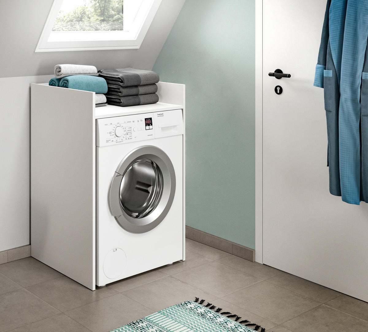 WASCHMASCHINENUMBAU weiß 66 x 101 cm, Überbauschrank mit Ablage - Weiß, Holzwerkstoff (60/101/60cm) - Inn.Furn