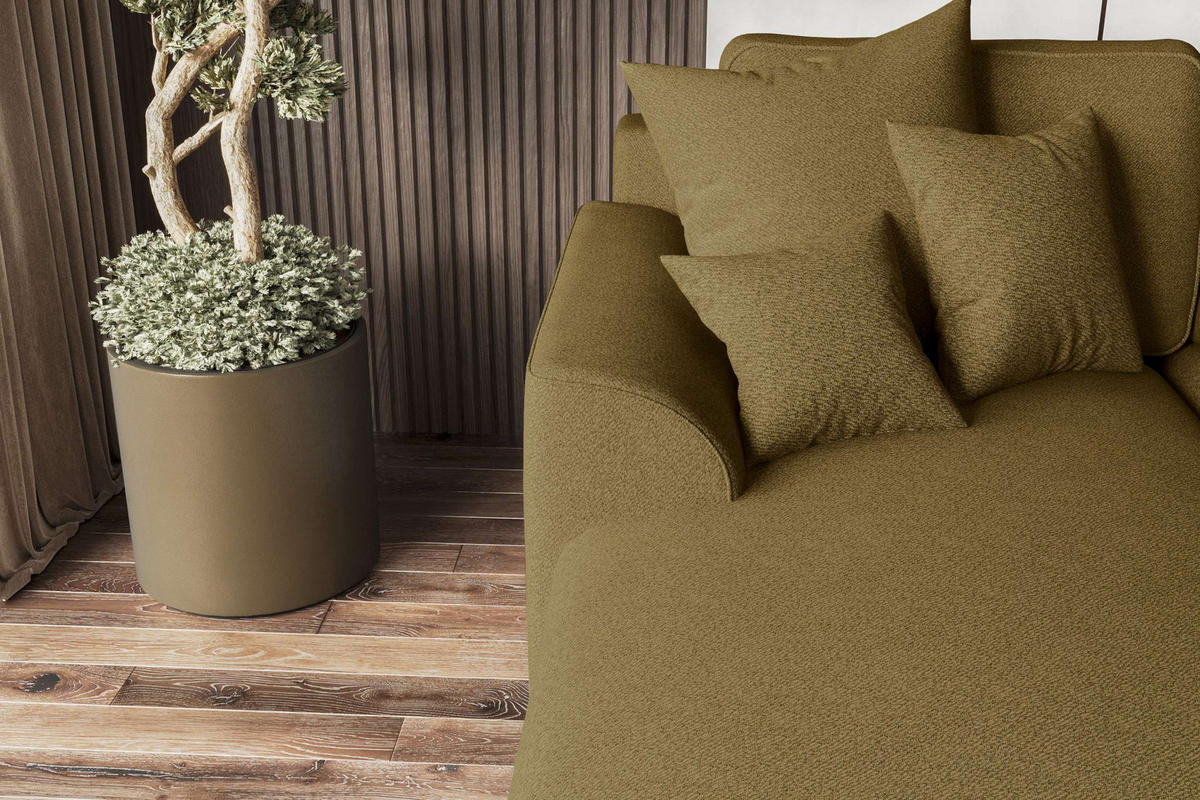 ECKSOFA GUSTO Strukturstoff Olivgrün Links inkl. Schlaffunktion - Chromfarben/Olivgrün, Kunststoff/Textil (194/295cm) - 99rooms