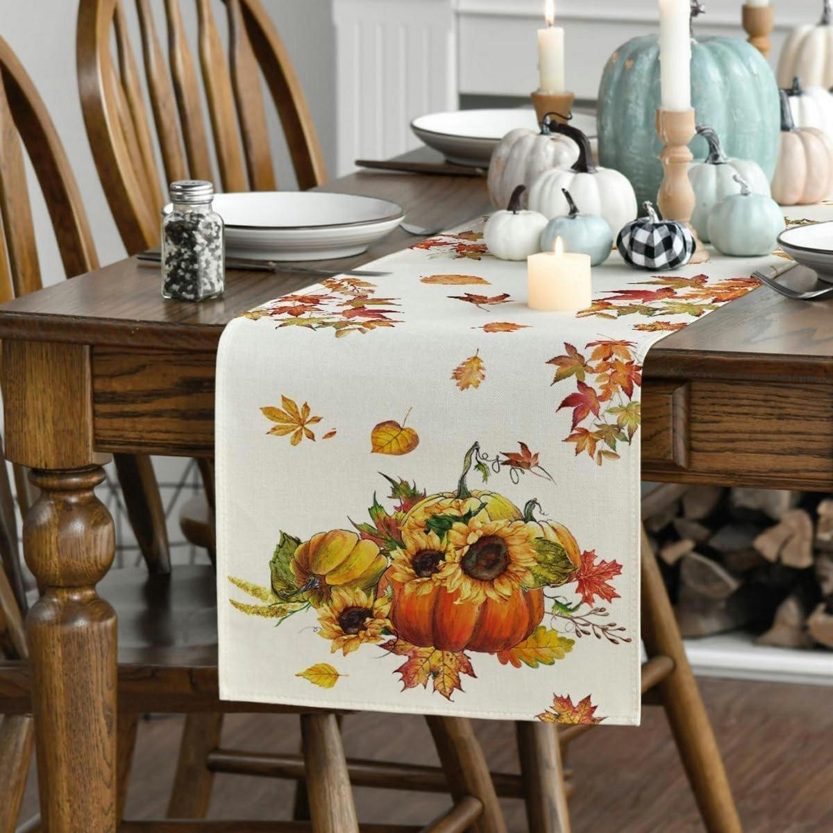 TISCHLÄUFER Herbstmotiv 40 x 180 cm - Creme, Textil (180/40/1.5cm)