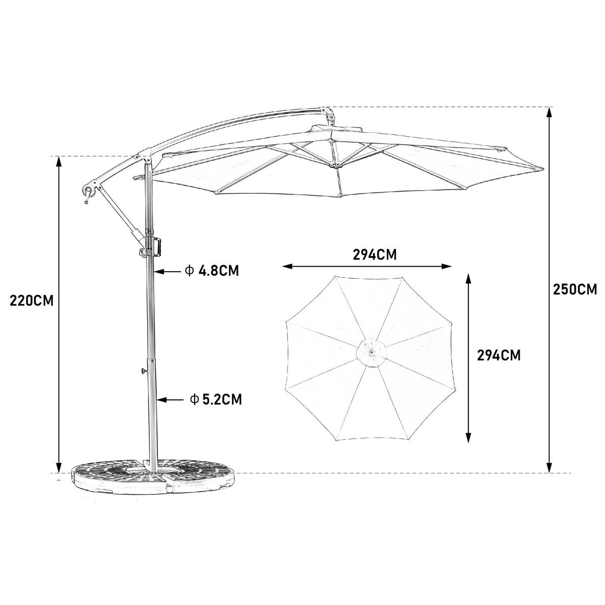 AMPELSCHIRM 294/294/250 cm Dunkelblau (Keine Basis) - Dunkelblau, Metall (294/294cm) - Oxeza