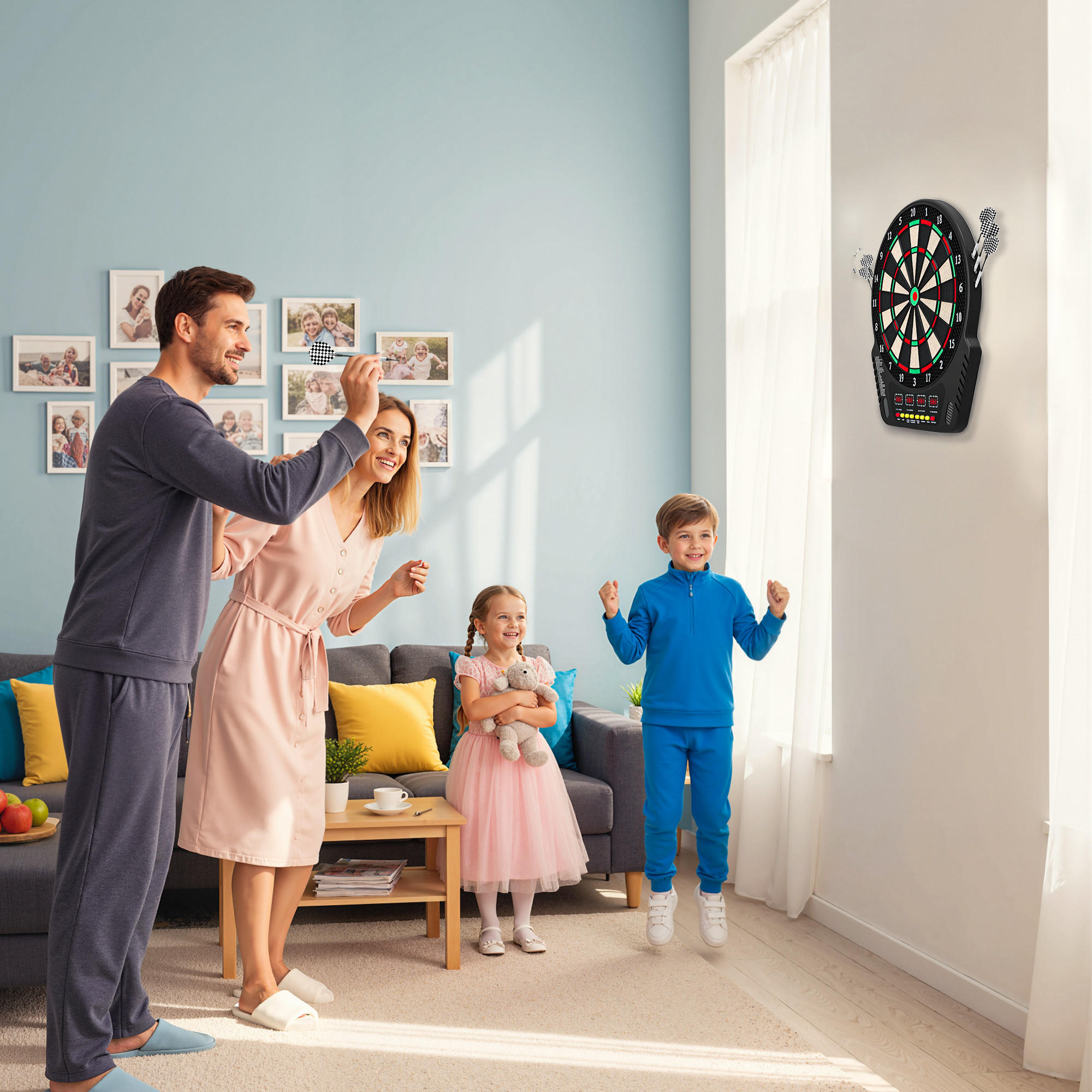 ELEKTRONISCHE Dartscheibe Dartboard Soundeffekte LED Anzeige 27 Spiele - Schwarz, Kunststoff (51.5/3.2/44cm) - HOMCOM