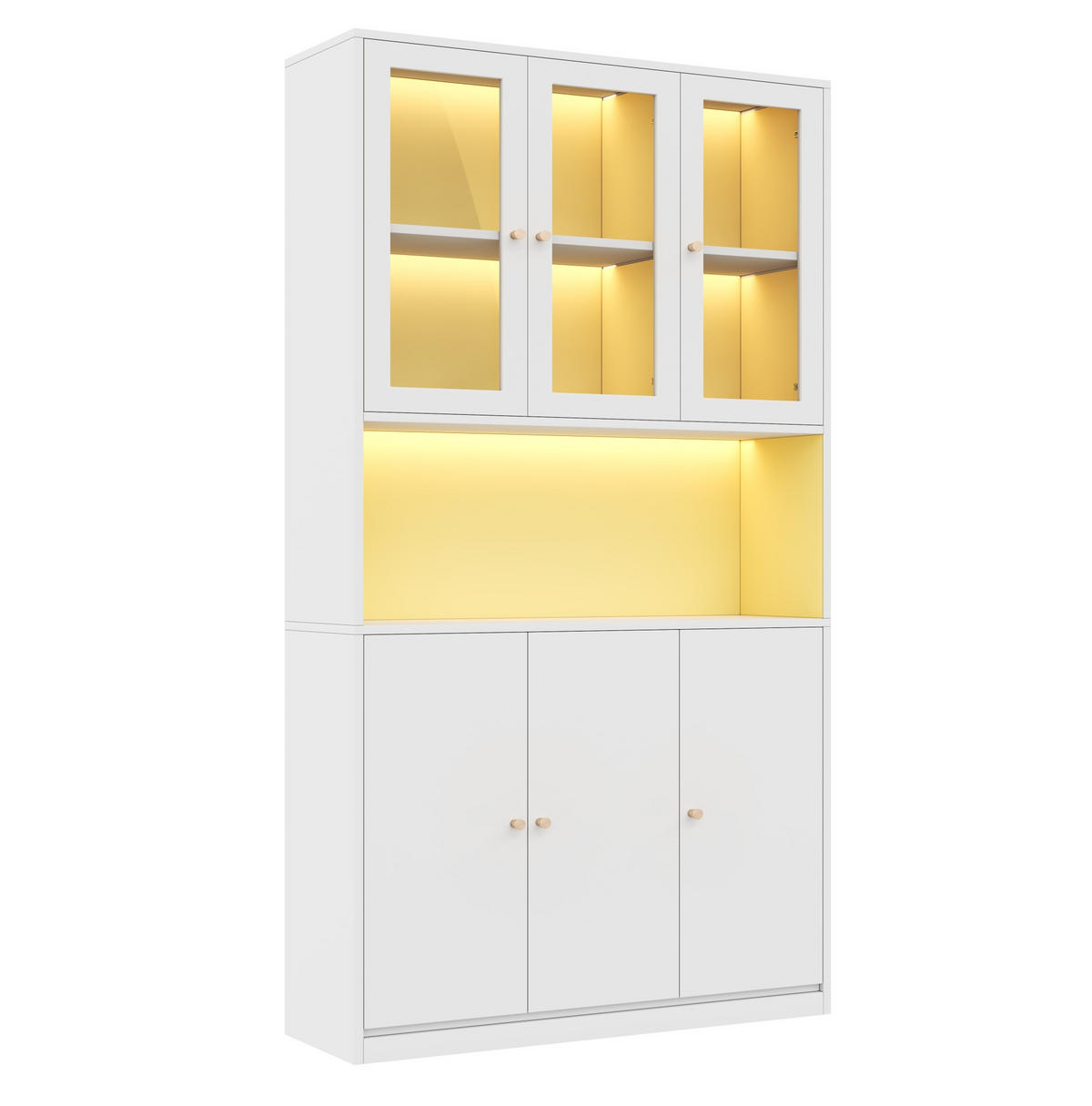 VITRINE aus MDF 100x35x200cm in Weiß mit LED & Glastüren - Weiß, Holzwerkstoff (100/200/35cm) - Modfu