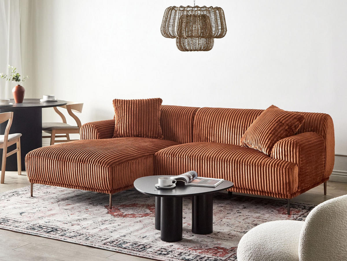 COLȚAR reps reiat maro pe partea dreaptă Stenum - maro/alămiu, material textil (242/168cm) - Beliani