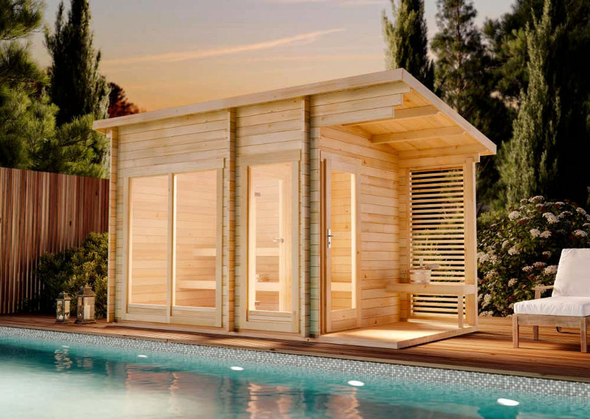 GARTENSAUNA Holz Lizzy M - Naturfarben, Holz (434/262/251cm) - FinnTherm