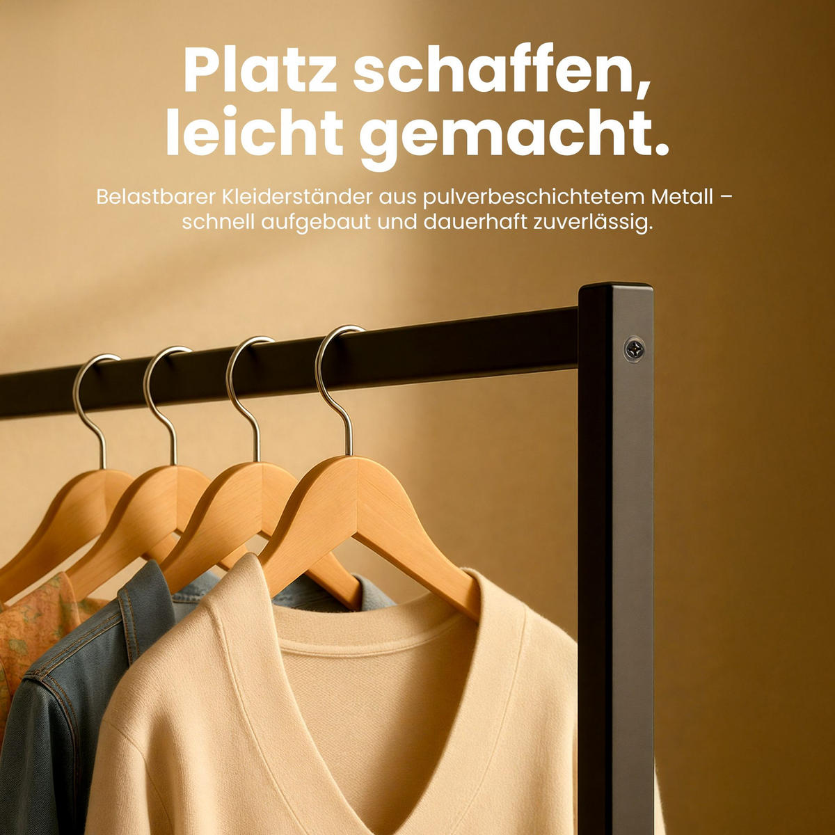 KLEIDERSTÄNDER 150x38x120-schwarz-Edelstahl - Schwarz, Metall (150/120/38cm) - CLP