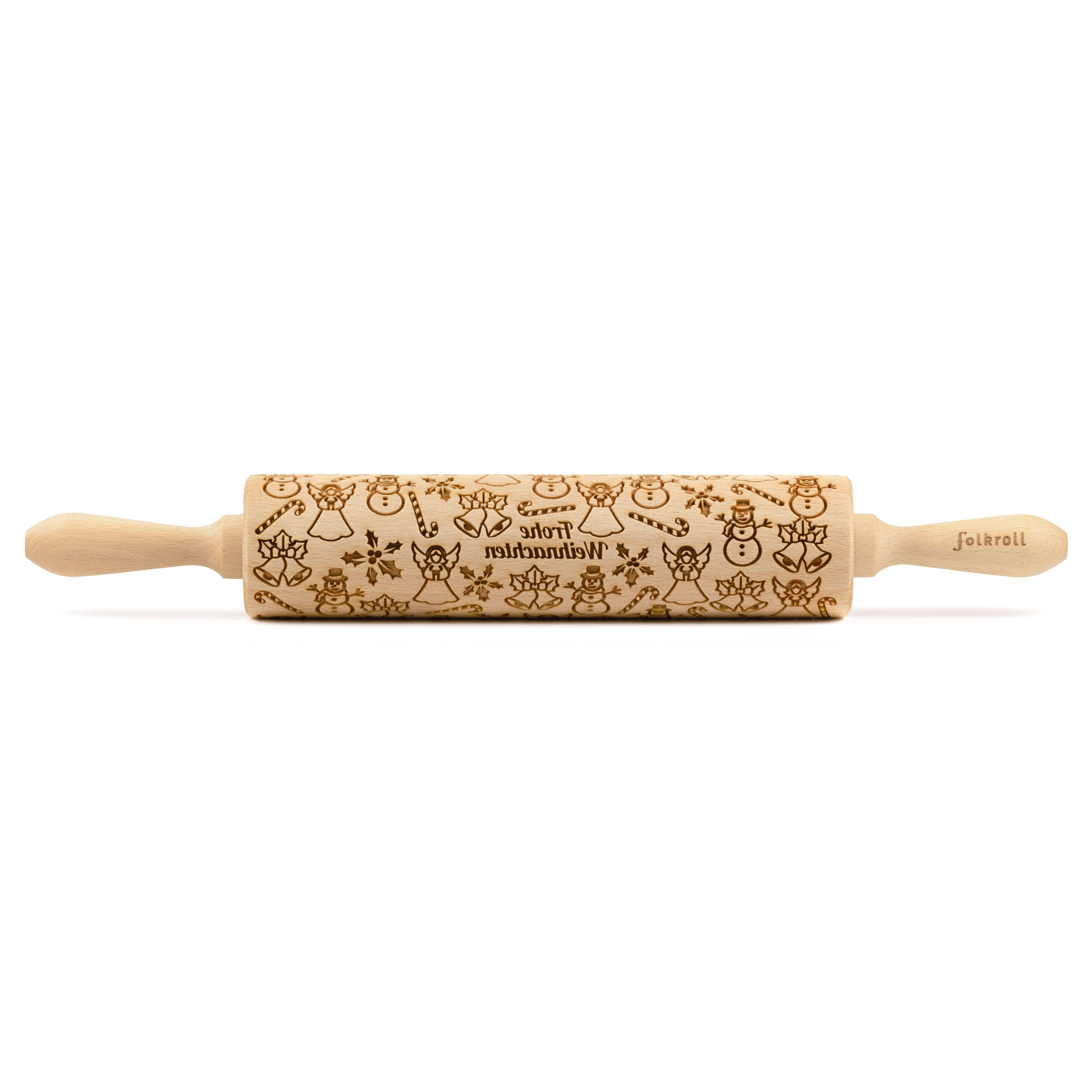 TEIGROLLE Frohe Weihnachten, groß, 43 cm, Buchenholz - Braun, Holz (43cm) - Folkroll
