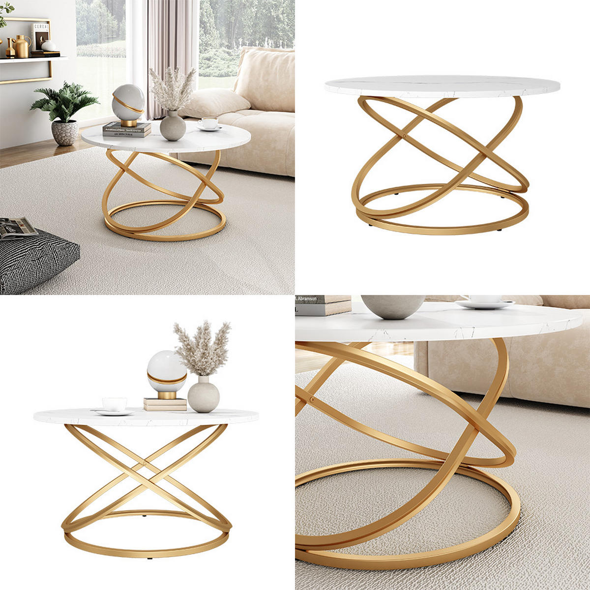 COUCHTISCH Calgary Weiß/Gold 79.5 x 62 cm mit große Arbeitsfläche - Goldfarben/Weiß, Holzwerkstoff (62/79.5/46cm) - Vicco