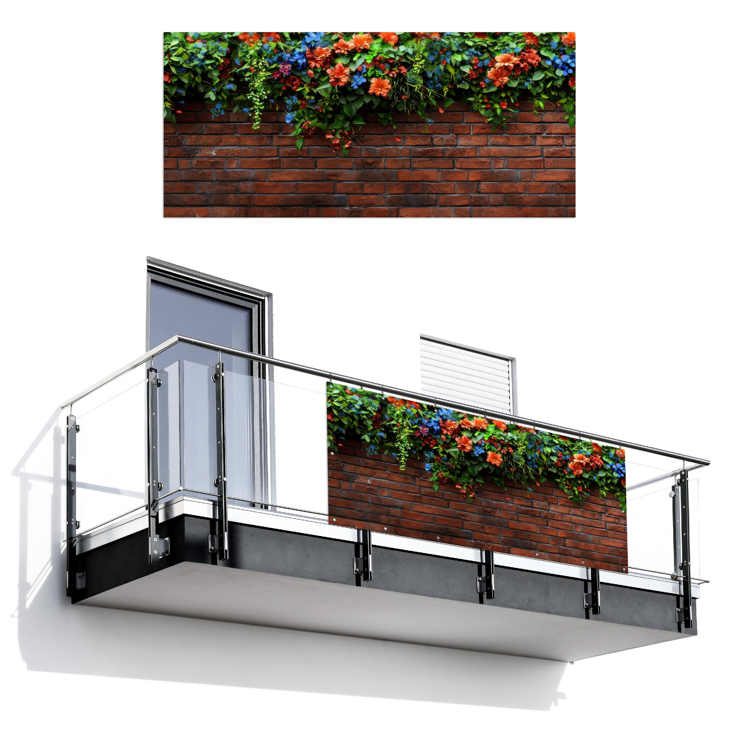 BALKON-SICHTSCHUTZ Blumen - Wand - Grün - Orange - Rotbraun, Kunststoff (200/90cm) - MuchoWow