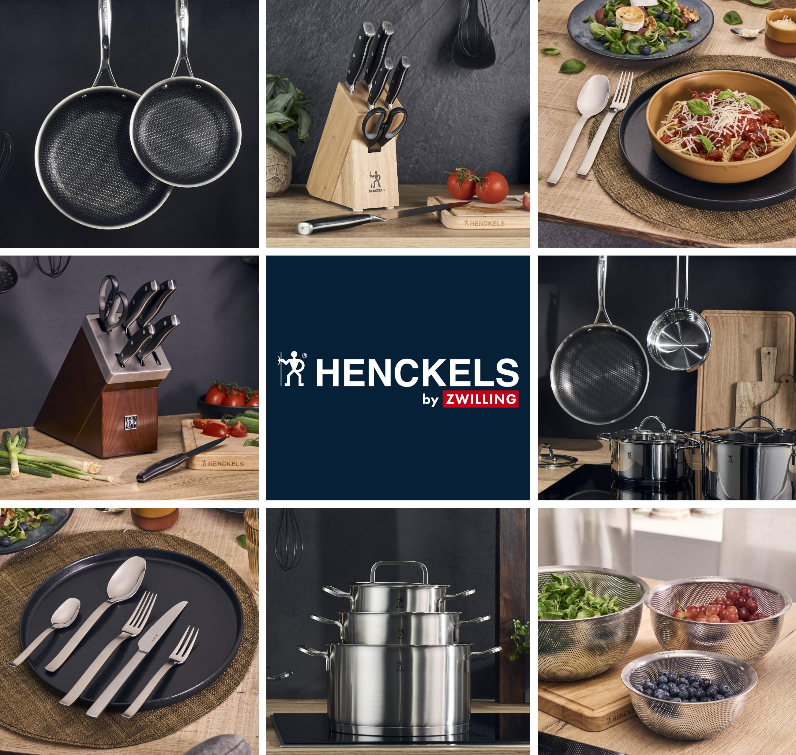 HENCKELS by Zwilling Markenlogo und Collage mit Küchenutensilien