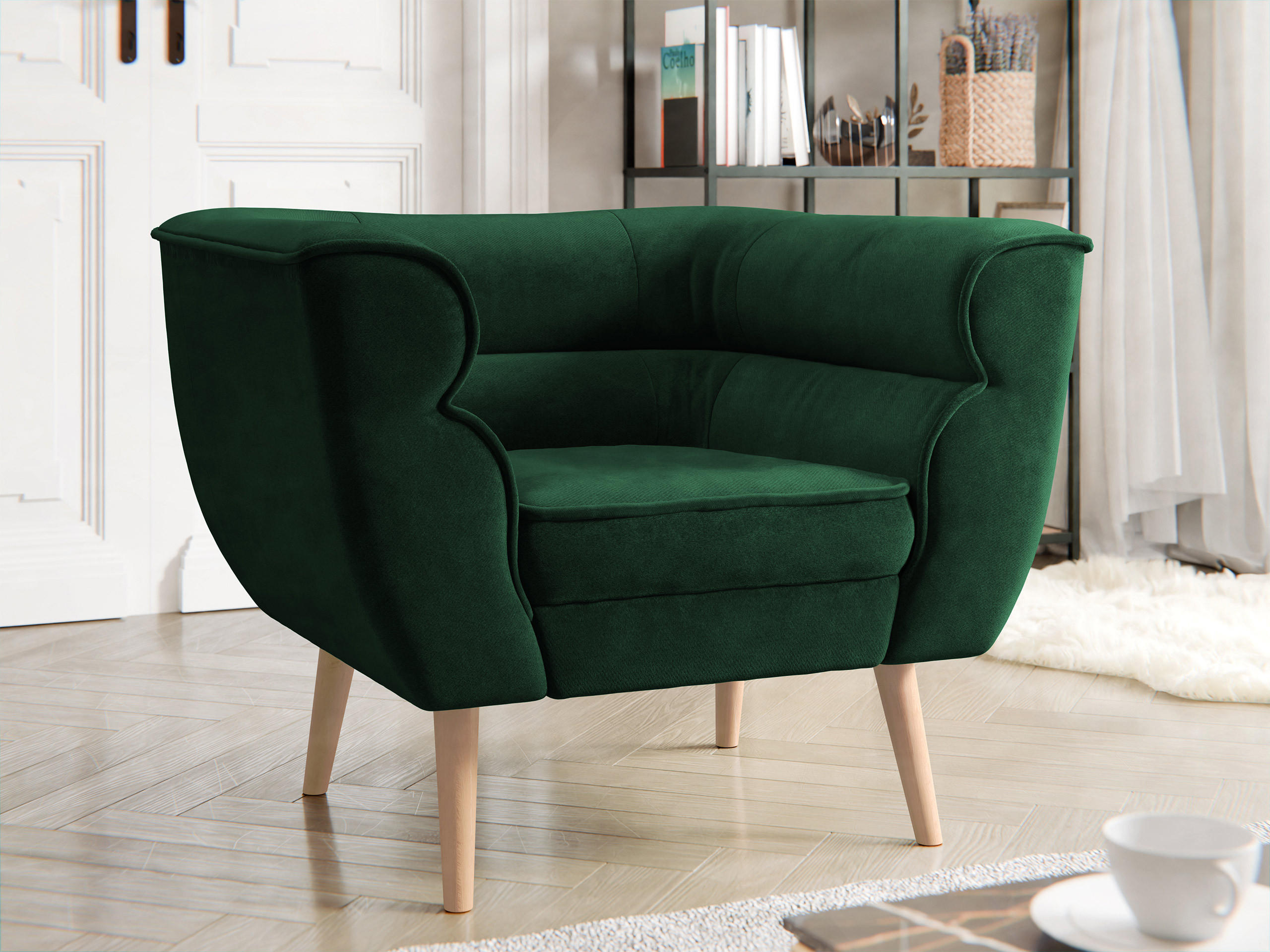 SESSEL Bal 1 - Smaragdgrün/Naturfarben, Holz/Textil (82/75/74cm) - MIRJAN24
