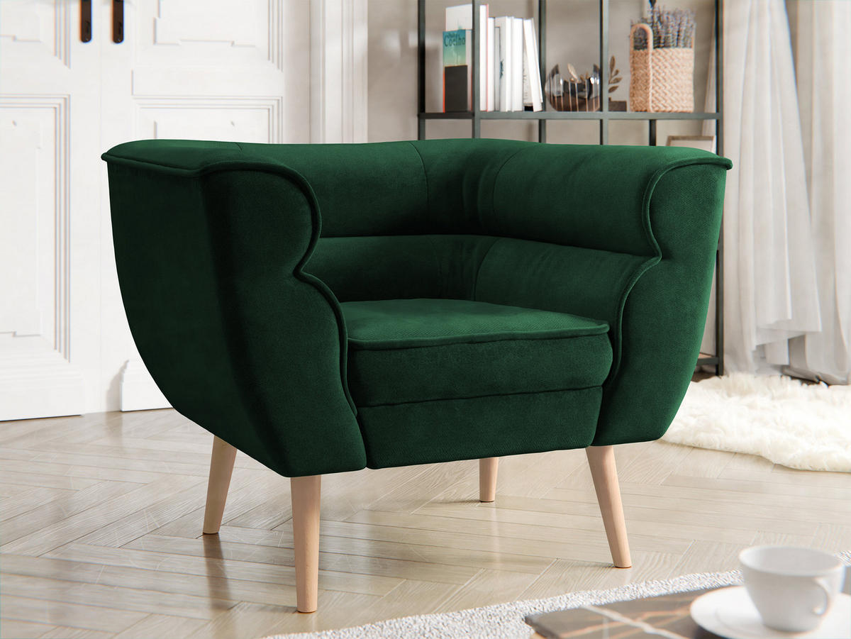 SESSEL Bal 1 - Smaragdgrün/Naturfarben, Holz/Textil (82/75/74cm) - MIRJAN24