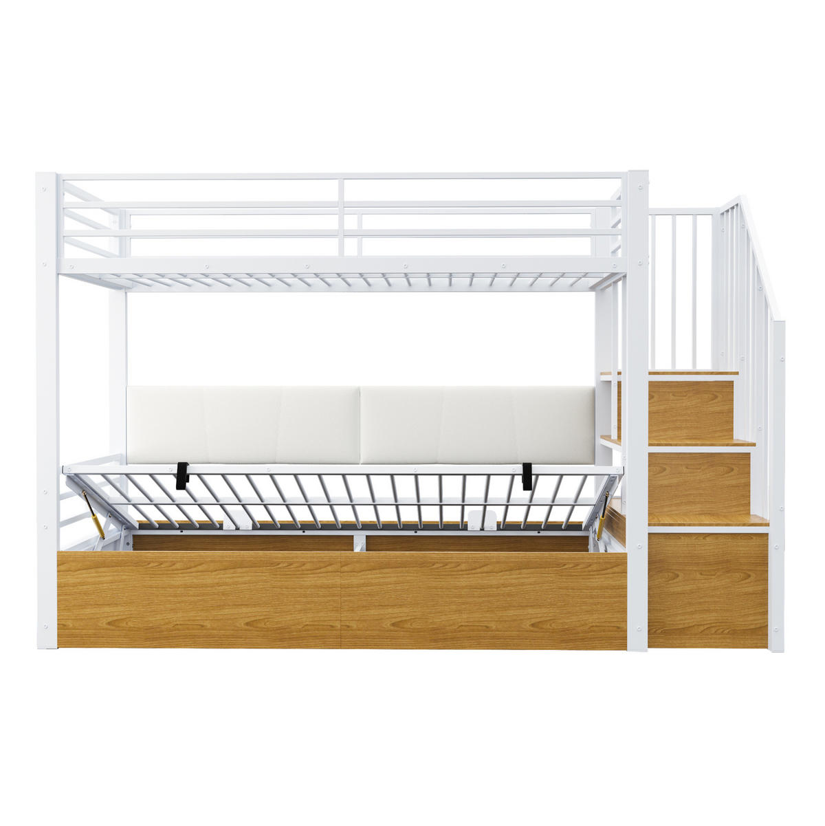ETAGENBETT 90/200 cm weiß aus Metall und MDF mit Stauraum - Weiß, Metall (90/200cm) - OKWISH