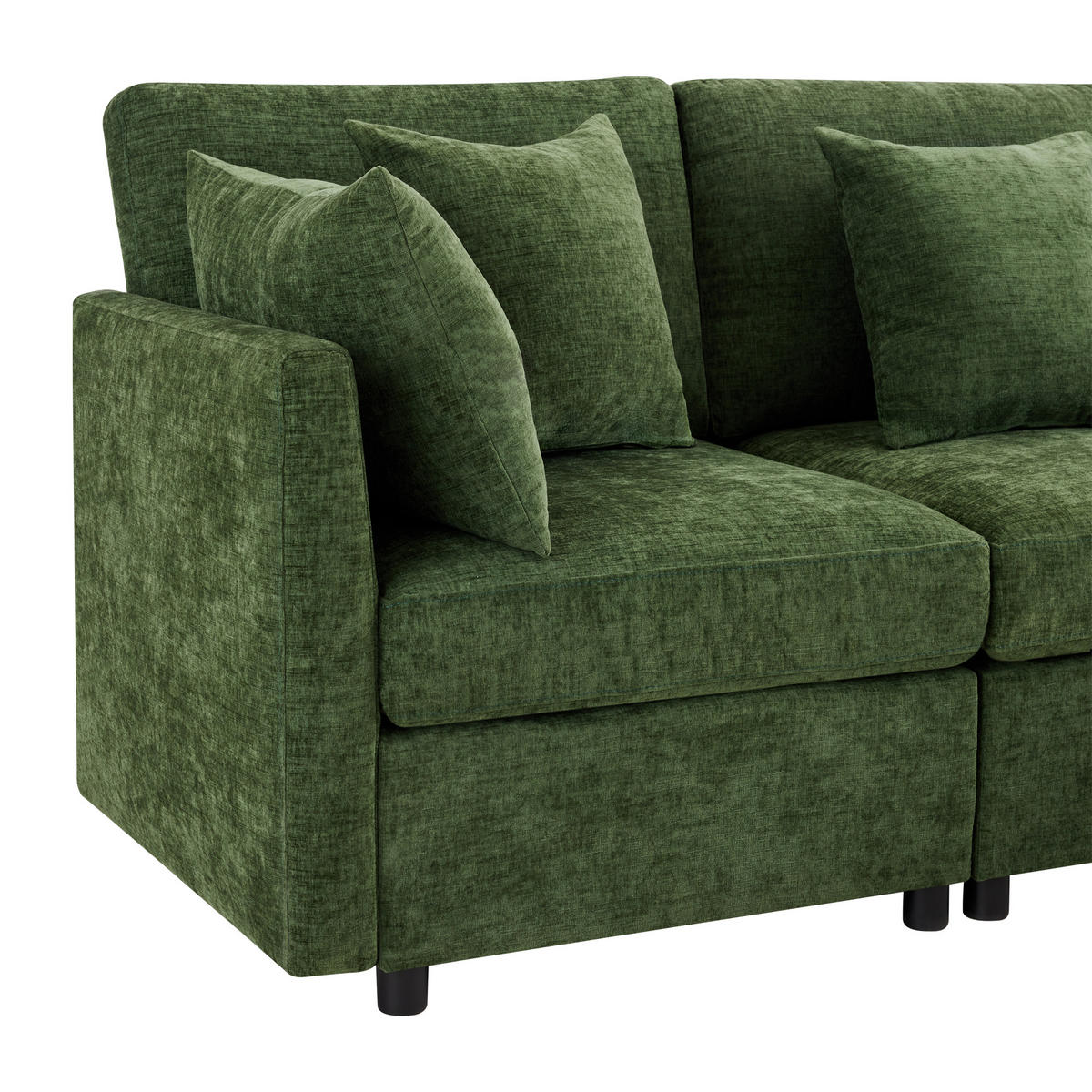 SOFA Modular, Grün, Chenille, U-/L-Form, 2 Hocker, 6 Kissen - Grün, Textil (161/81/278cm)