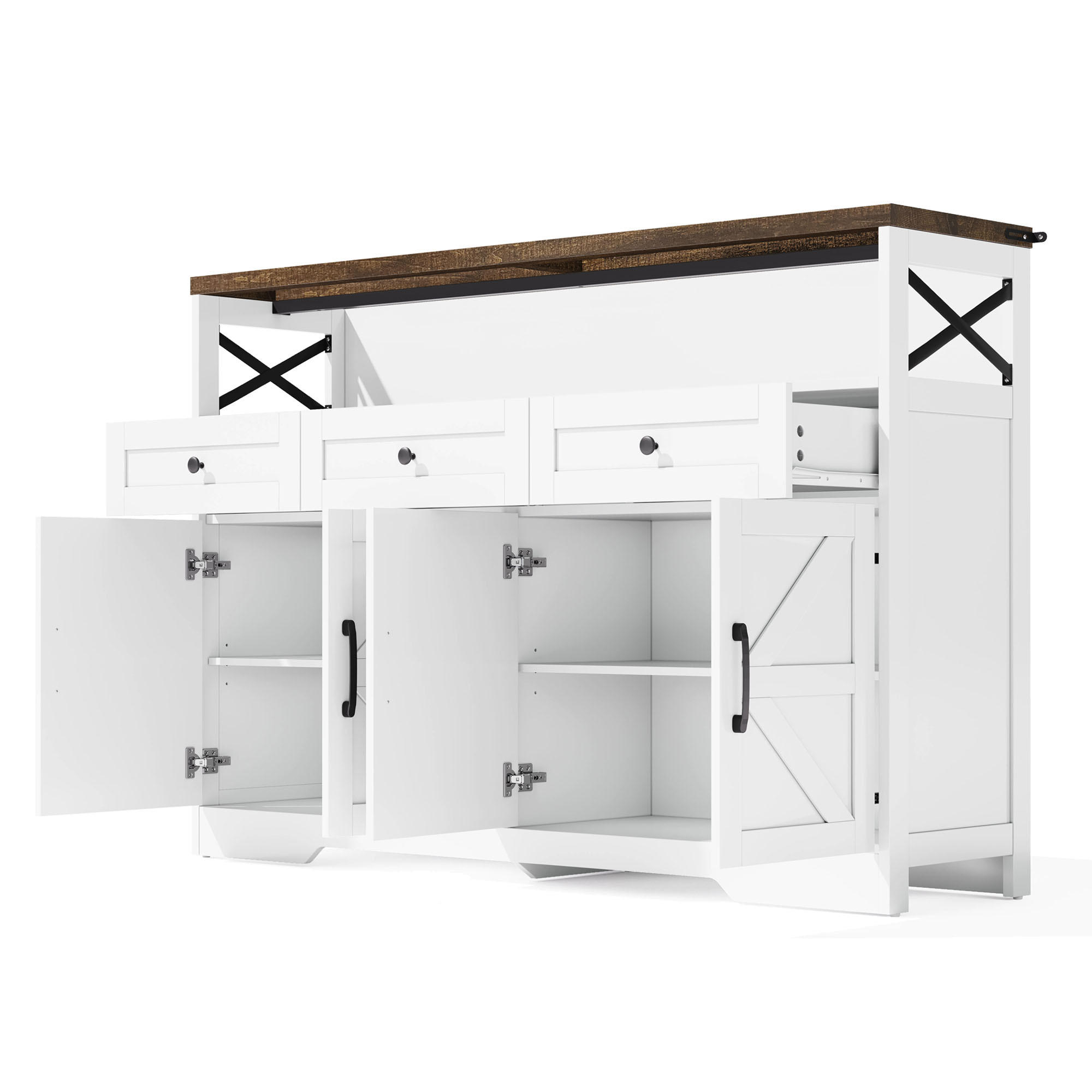 SIDEBOARD 140/35/95 cm Braun + Weiß mit 3 Schubladen, Türen und Einlegeböden - Weiß, Holz (140/95/35cm) - Oxeza