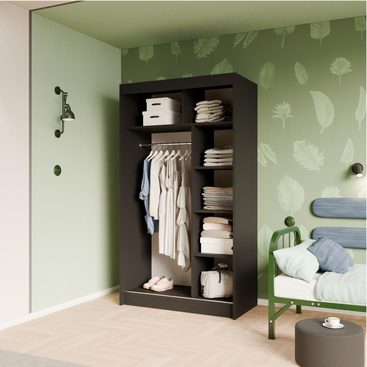 SCHIEBETÜRENSCHRANK ELIS - Schwarz/Grau, Holzwerkstoff (120/215/61cm) - Meblini