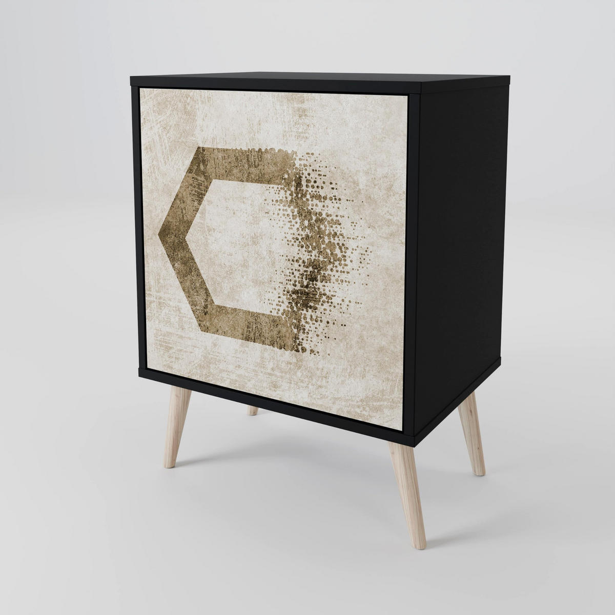 SIDEBOARD HEXAGONAL SHAPES, Schwarz, 57,5x42x72,5 cm, Schwarze Metallfüße - Multicolor/Schwarz, Holzwerkstoff/Metall (57.5/72.5/42cm) - SpaceRebels