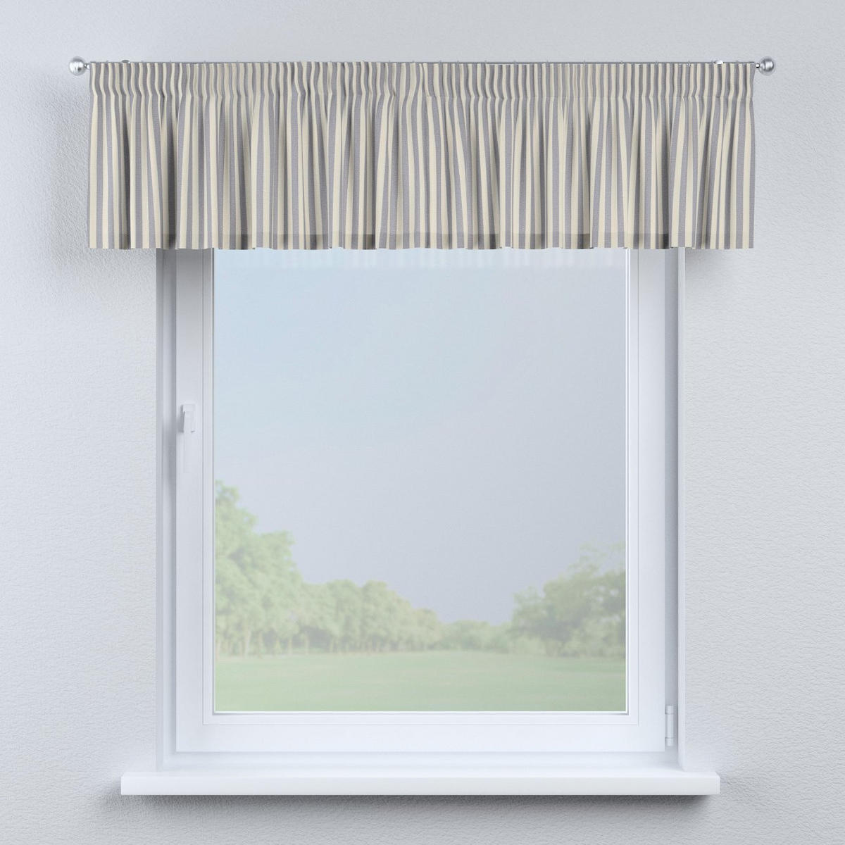 KURZGARDINE Quadro mit Kräuselband, dunkelblau und ecru, 390x40 cm - Blau/Beige, Textil (390/40cm) - Dekoria