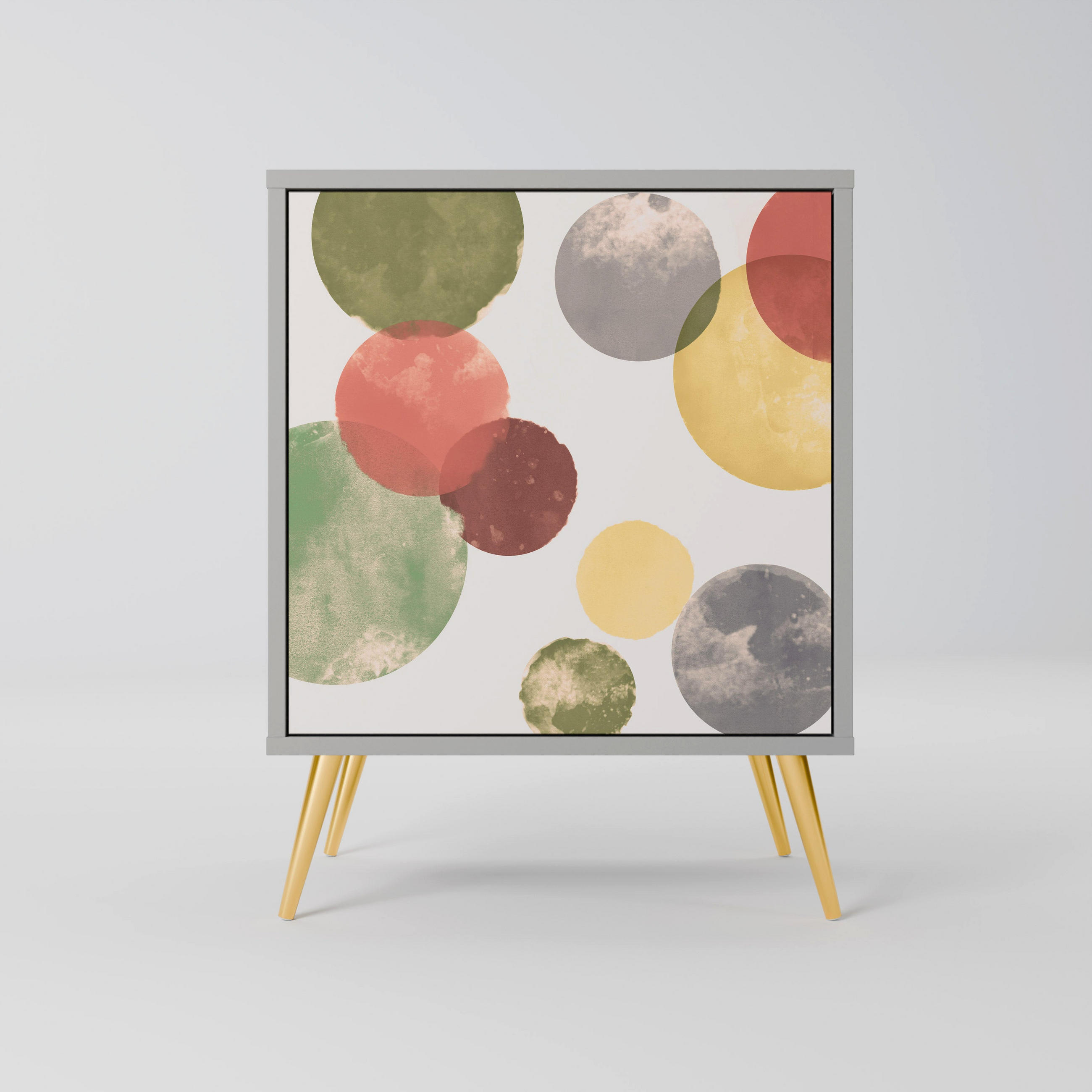 SIDEBOARD FLEETING HAPPINESS, Grau, 57,5x42x75,5 cm, Goldfarbene Metallfüße - Goldfarben/Multicolor, Holzwerkstoff/Metall (57.5/75.5/42cm) - SpaceRebels