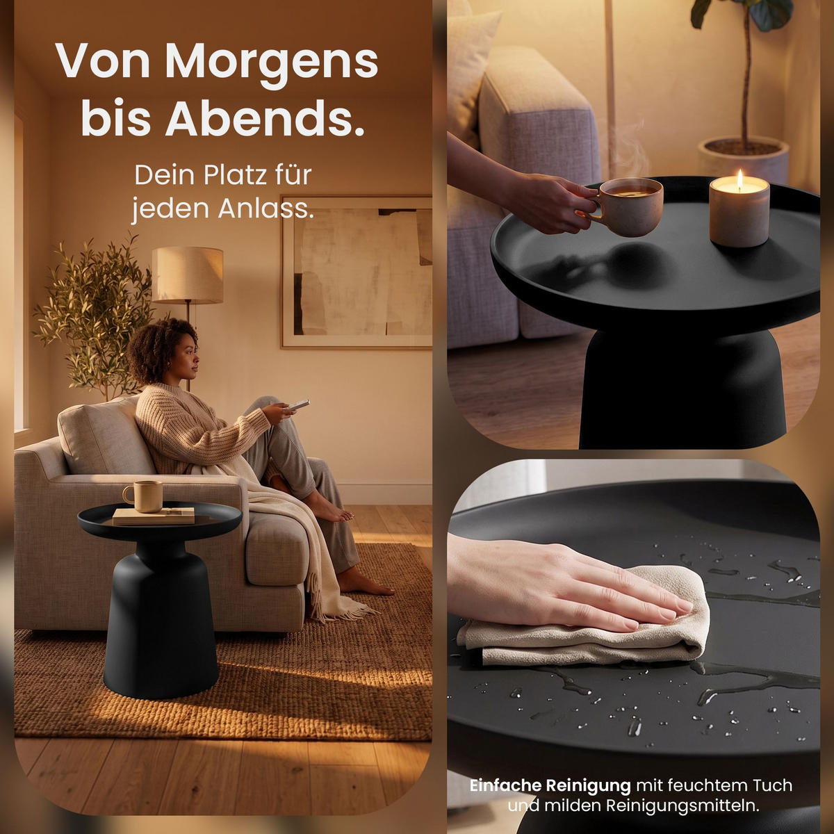 BEISTELLTISCH rund 49 cm Kunststoff Schwarz - Schwarz, Kunststoff (49/49/45cm) - CLP