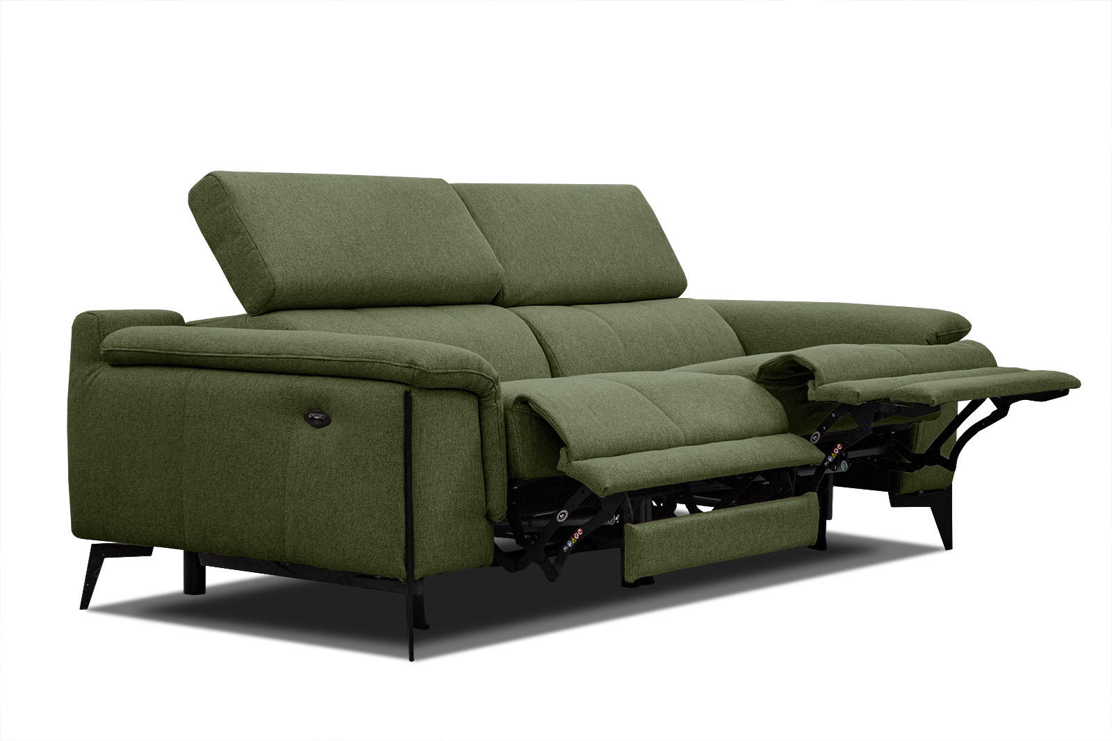 RELAXSOFA MATERA 3-Sitzer mit 2 Relaxfunktionen, olivgrün - Schwarz/Olivgrün, Holzwerkstoff/Textil (212/82/103cm) - Courtois Laville