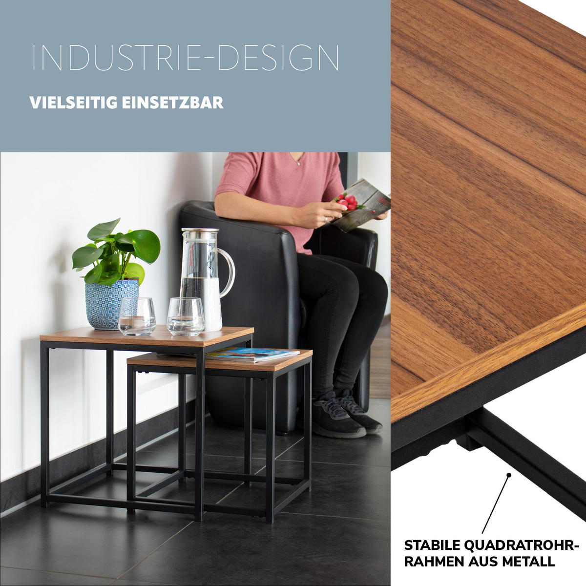 BEISTELLTISCHE 2er-Set, schwarz, Metall, MDF-Holz - Schwarz, Metall (40/40/40cm) - bremermann