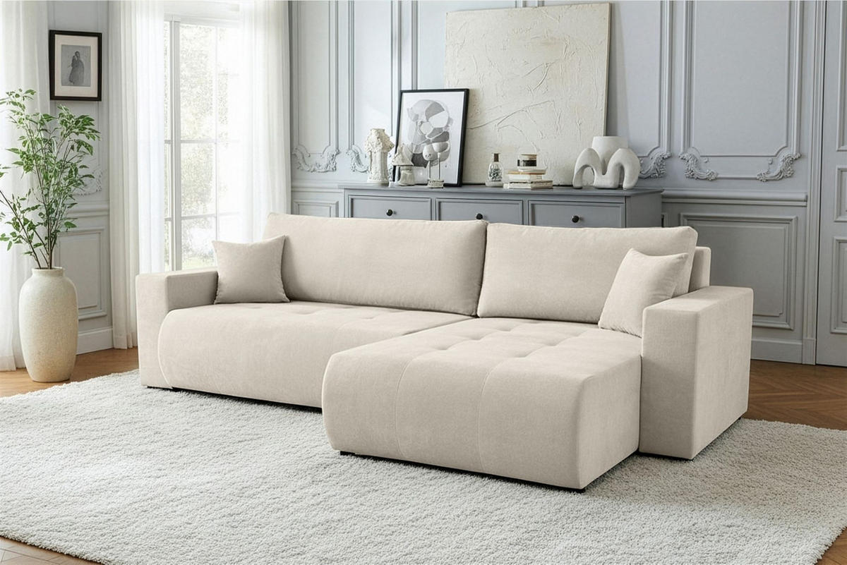 ECKSOFA Armari Mit Schlaffunktion - Creme, Holzwerkstoff/Textil (154/277cm) - Fun Möbel