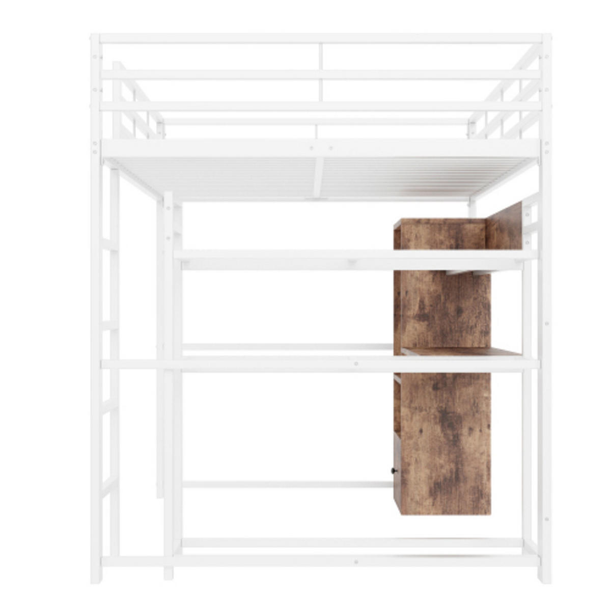 HOCHBETT 140 × 200 cm aus Metall und MDF mit Schreibtisch, Stauraumschublade und 16-Farben-LED-Leiste, weiß - Weiß, Holzwerkstoff - Luhomfu