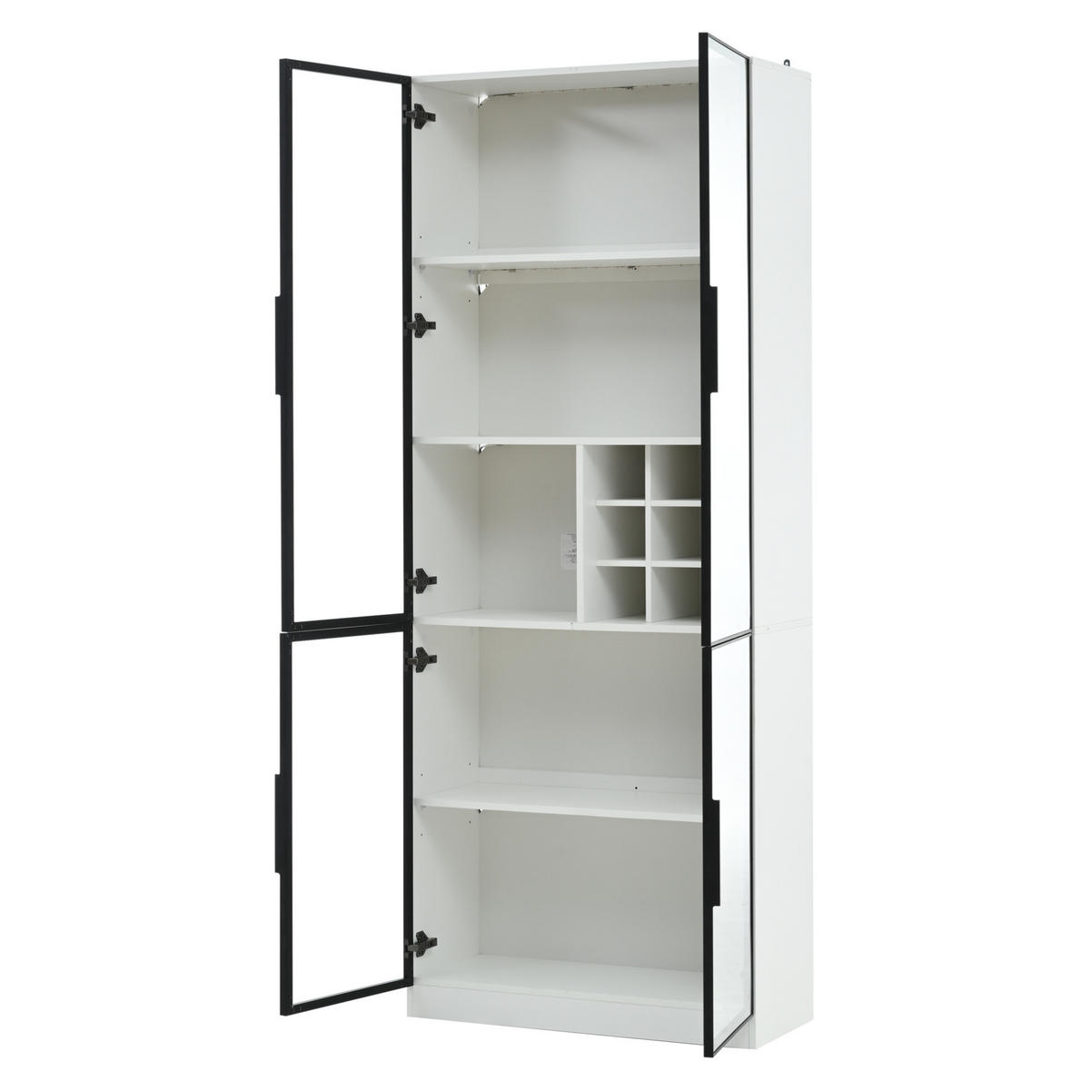 VITRINE 80/35/200 cm in Weiß mit LED-Beleuchtung und Weinfach - Weiß, Holzwerkstoff (80/200/35cm) - Flora Grace