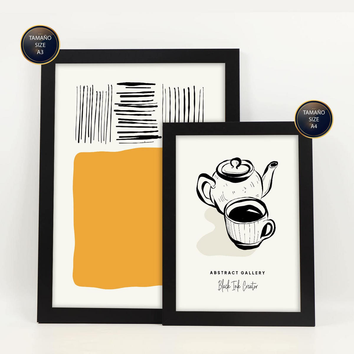 POSTER Set Mit 6 In Schwarzer Tinte Heim Künstlerische Und Abstrakte Drucke Für Innenarchitektur A3 & A4 Schwarzer Rahmen - Schwarz, Papier (29/3cm) - Nacnic