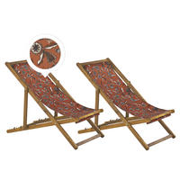 GARTENLIEGE 2er-Set hellbraun Textil weiß/rot Pflanzenmotiv Anzio - Hellbraun/Rot, Textil (54/70/97cm) - Beliani