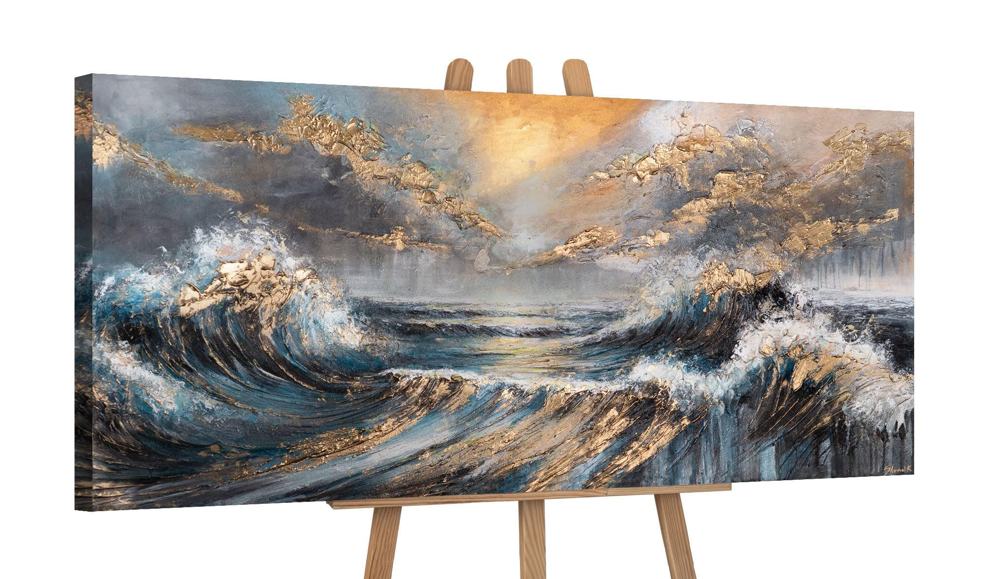 GEMÄLDE Wellengang auf Keilrahmen 115x50 cm - Multicolor, Holz (115/50cm) - YS-art gallery