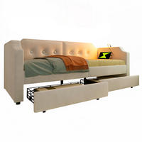 POLSTERBETT 90/200 cm aus Samt mit 2 Schubladen und USB- und Type-C-Anschlüssen - Beige, Textil (90/200cm) - Flora Grace