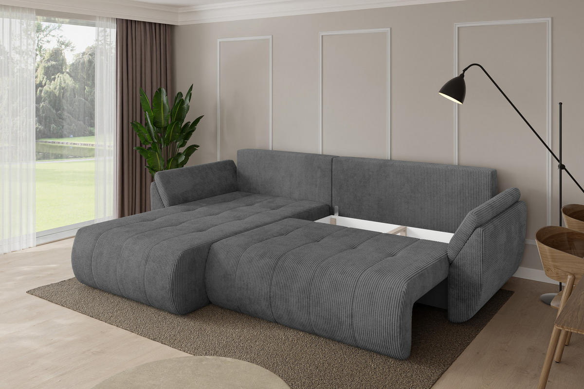 ROHOVÁ SEDAČKA s funkcí spaní, otoman vlevo TOKO-L 277x194x86 tmavě šedá manšestr - černá/tmavě šedá, kompozitní dřevo/textil (277/194cm) - ALTDECOR