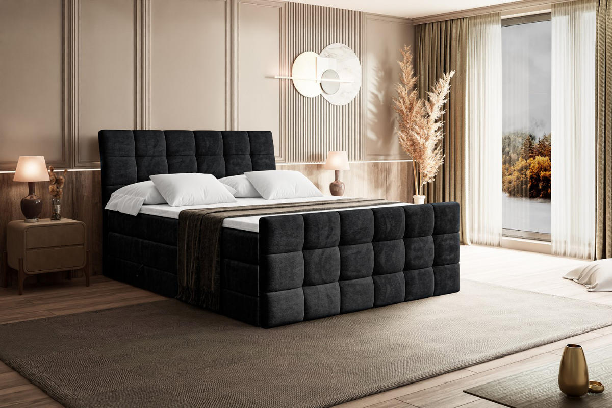 BOXSPRINGBETT BRUGO-Z KING - 160 x 200 - H3/H4 - Schwarz - Schwarz, Holzwerkstoff (160/200cm) - ALTDECOR