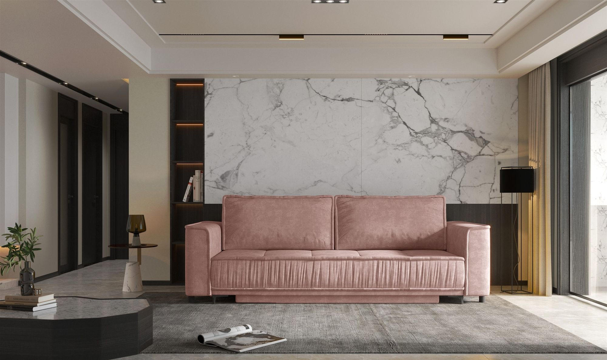 SCHLAFSOFA Juna - Rosa, Holzwerkstoff/Textil (230/86/85cm) - Fun Möbel