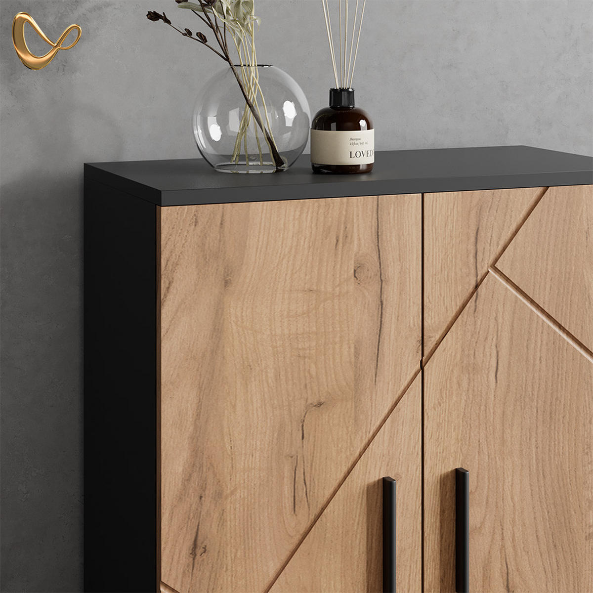 MIDISCHRANK Ronco Goldkraft Eiche/Anthrazit 60 x 81 cm - Anthrazit/Eiche Wotan, Holzwerkstoff (60/81/30cm) - Livinity®