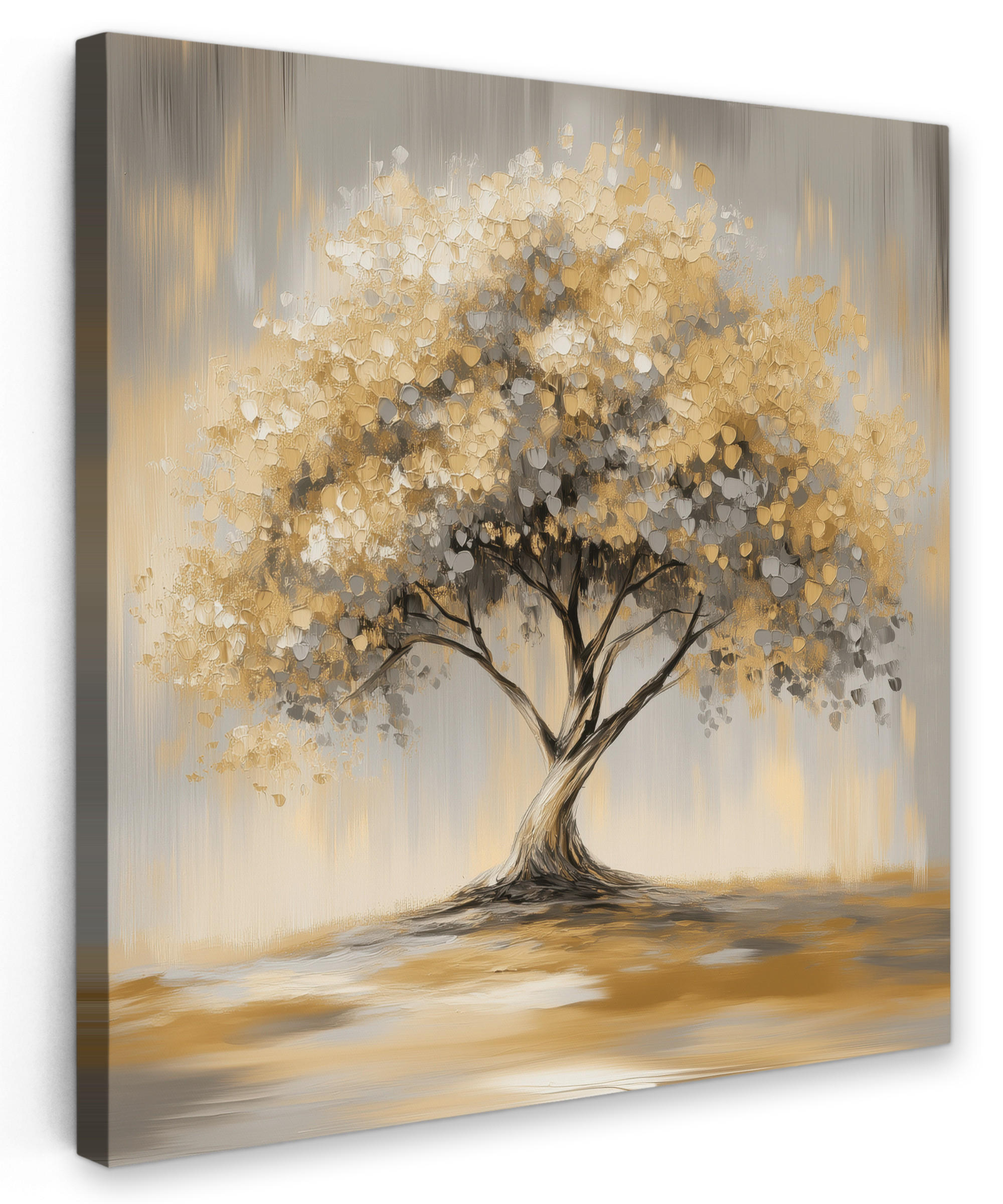 LEINWANDBILD Gemälde - Baum - Abstrakt - Blätter Deko Wohnzimmer 20x20 cm - Beige, Textil (20/20cm) - MuchoWow