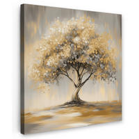 LEINWANDBILD Gemälde - Baum - Abstrakt - Blätter Deko Wohnzimmer 20x20 cm - Beige, Textil (20/20cm) - MuchoWow