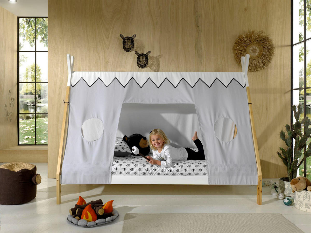 TIPIBETT Karyn 4 206x185x96 aus Kiefer Massivholz in Weiß/natur - Weiß/Kieferfarben, Holz (90/200cm) - 58aufmkessel