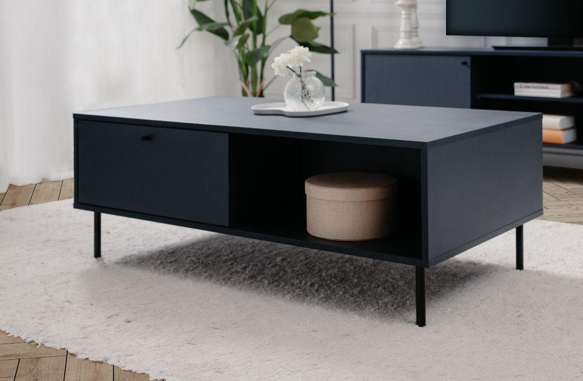 COUCHTISCH blau 110 cm, Wohnzimmertisch mit Stauraum - Blau/Schwarz, Holzwerkstoff/Metall (110/60/40cm) - Furn.Design