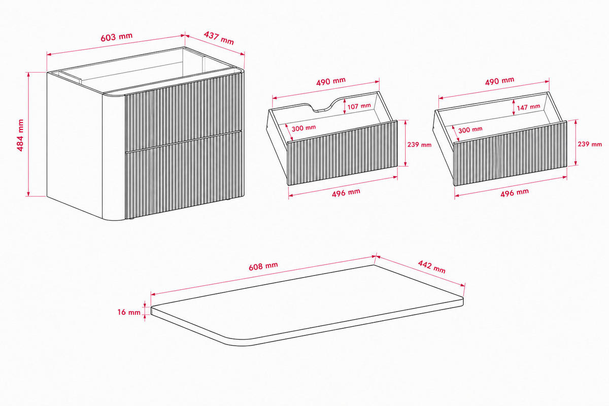 BADEZIMMERSCHRANK: Craft-Eiche, Platte Craft-Eiche, 60,8 x 44,2 x 50 cm - Eichefarben, Holzwerkstoff (60.8/48.4/44.2cm) - 3XE LIVING