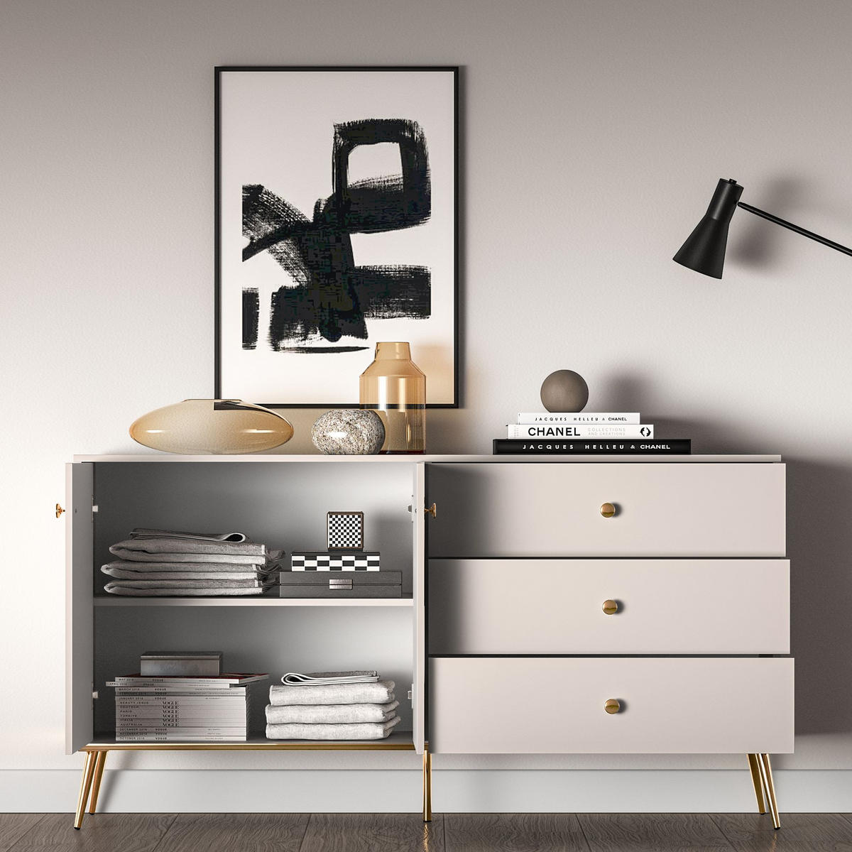 KOMMODE FRALIA,Creme - Creme, Holzwerkstoff (160/85/40cm) - KONSIMO®