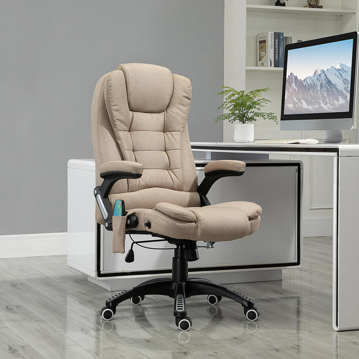 BÜROSTUHL mit Vibrationsmassage, Ergonomisch Schreibtischstuhl Höhenverstellbar - Schwarz/Braun, Kunststoff/Textil (74/116/67cm) - Vinsetto