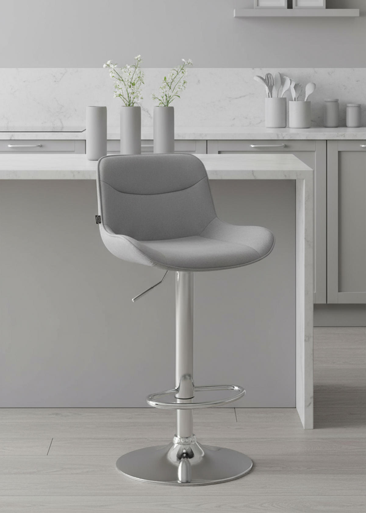 BARHOCKER 2er Set Vulcano Samt chrom grau - Chromfarben/Grau, Textil/Metall (49/106/51cm) - TPFLiving
