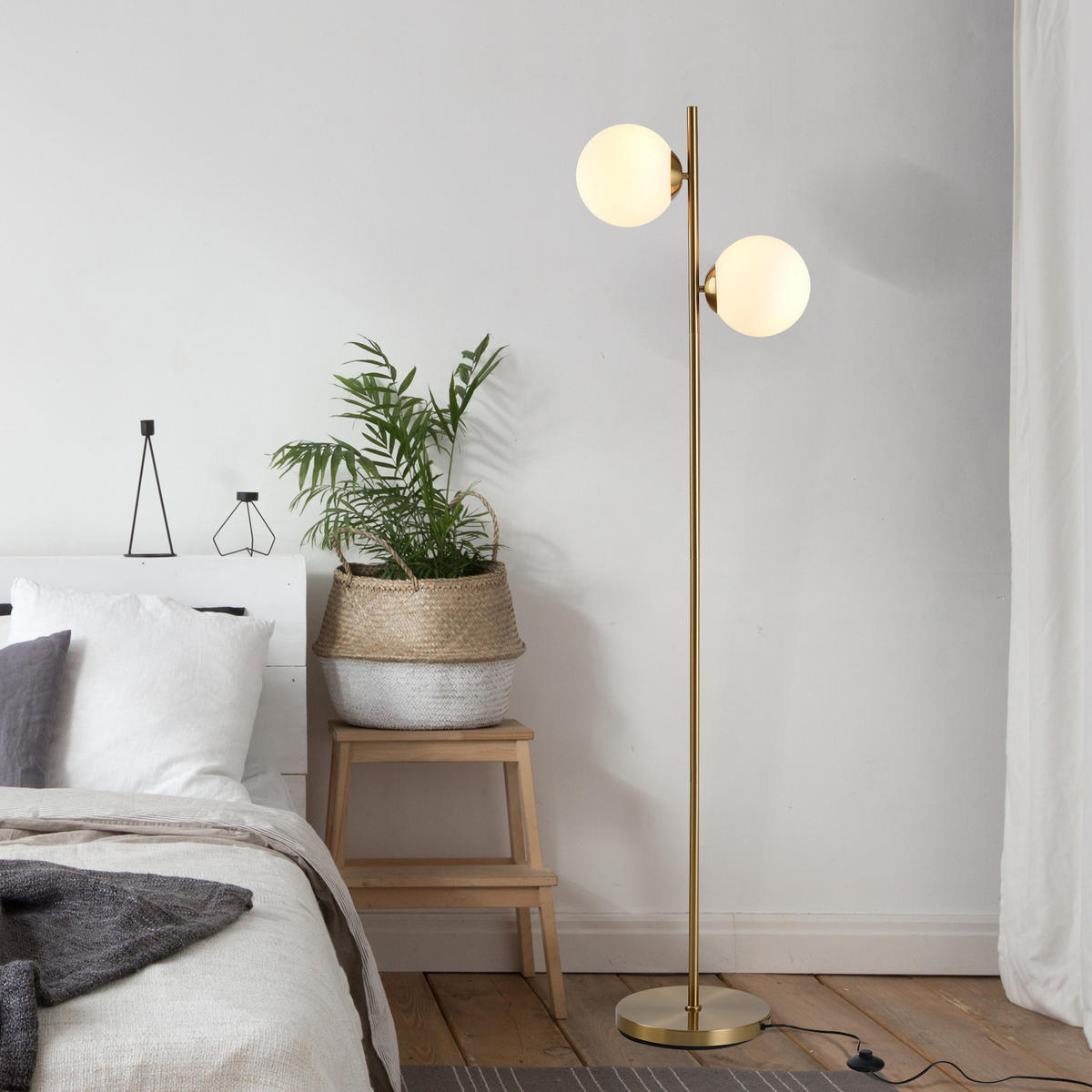 STEHLAMPE, Stahl+Glas, Golden+Weiß - Goldfarben/Weiß, Metall (39/28/165cm) - HOMCOM