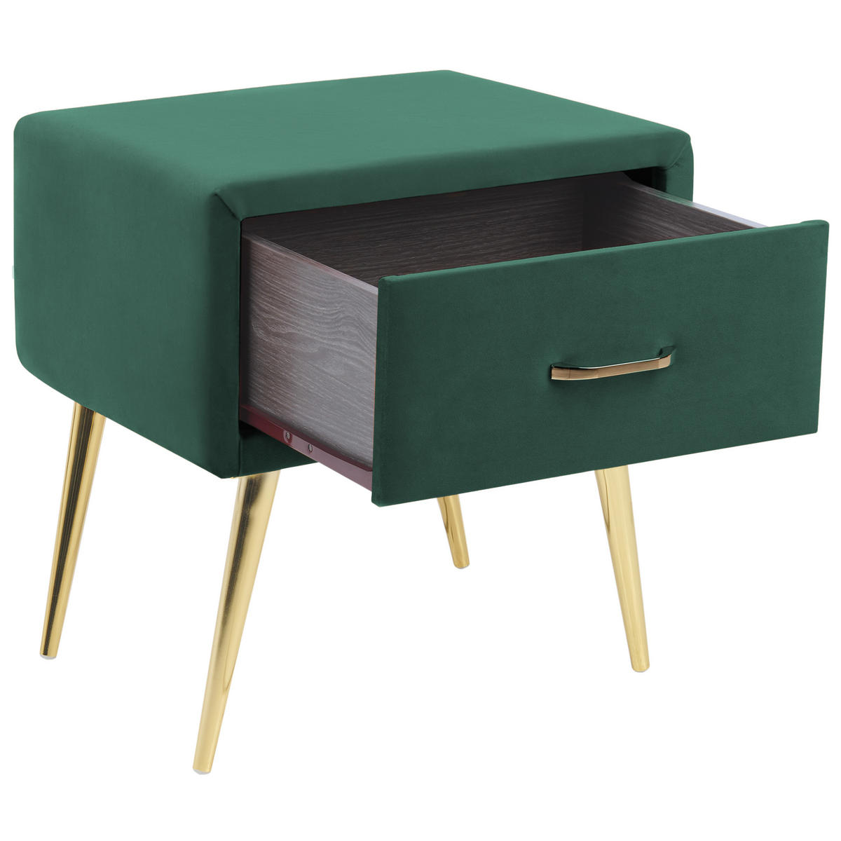 ÉJJELISZEKRÉNY Bársony smaragdzöld/arany 1 Fiók 38/46/49 cm Flayat - smaragdzöld/arany színű, textil (46/49/38cm) - Beliani