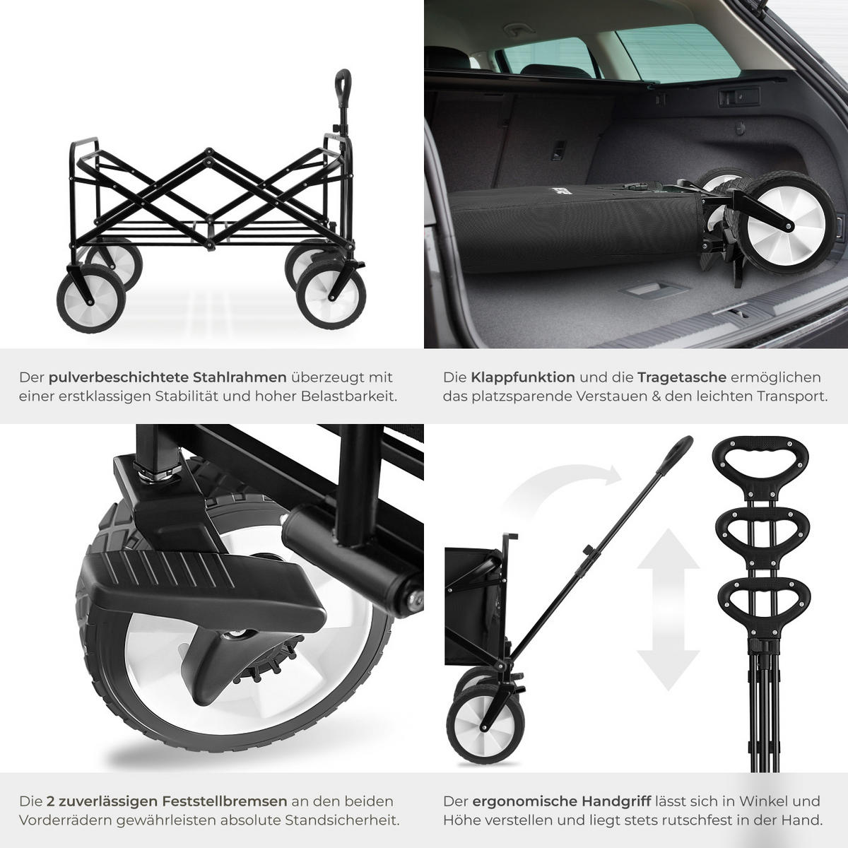 BOLLERWAGEN Leon, inklusive Tragetasche, Belastbarkeit 80 kg, schwarz - Schwarz, Kunststoff (53.5/101/91cm) - tectake