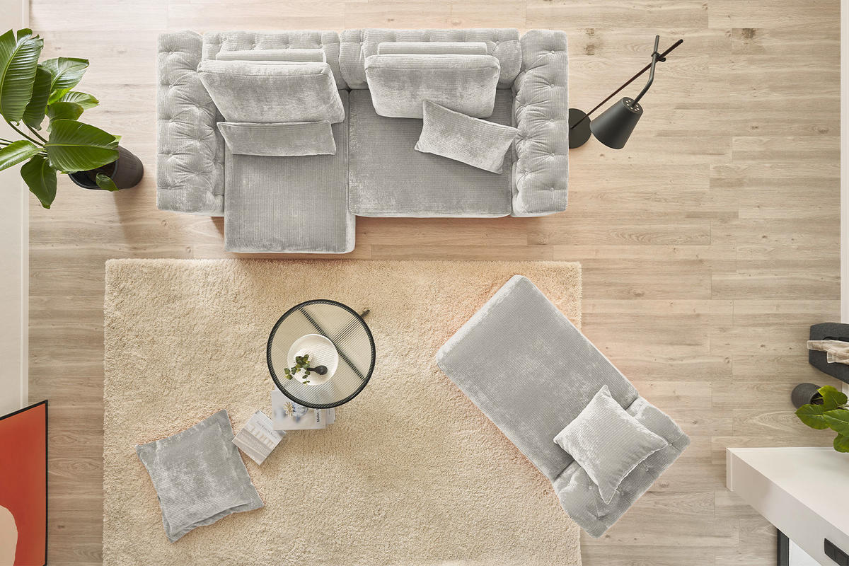 MODULSOFA SEPHI Silber Cord - Silberfarben/Schwarz, Kunststoff/Textil (375/62/109cm) - KAWOLA