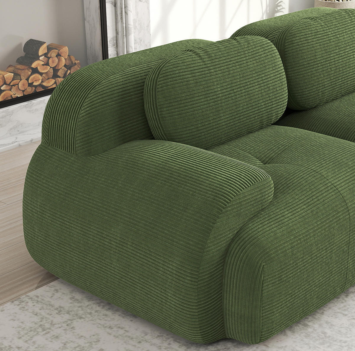 ECKSOFA modular rahmenlos Cord Green - Grün, Textil (298/75/103cm) - IVMEU